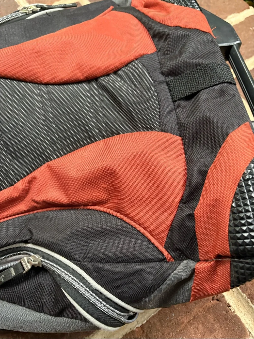 Jeep Rolling Backpack Carry On Luggage in Orange and Black CLEAN Good Condition